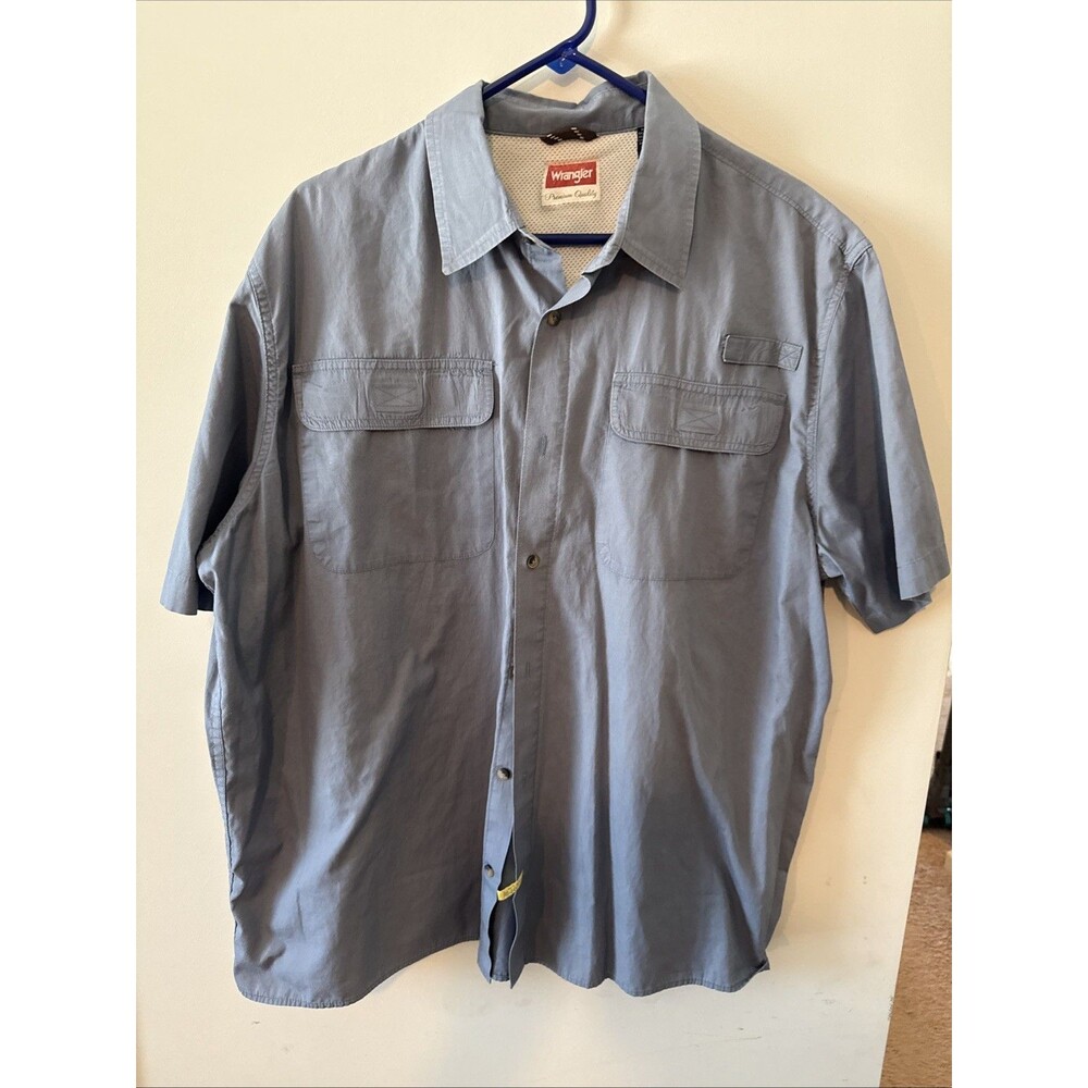 Wrangler Mens XL Sleeve Button Down Shirt Gray Workwear Dual Pocket